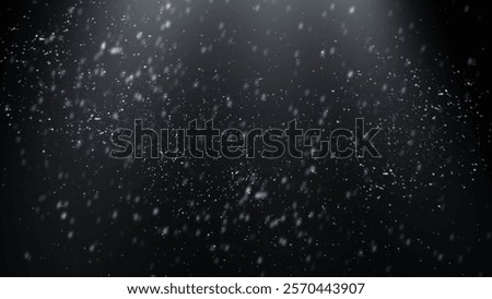 Falling snowflakes with light source in night sky. Magic winter background. Useful as photoshop screen layer or as an overlay for adding to photos.