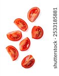 Falling tomato slice isolated on white background with clipping path.