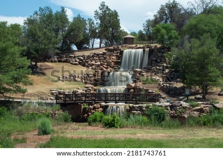 The Falls in Wichita Falls in Texas, USA. The city's original falls washed away in a flood. The present 54-foot man-made waterfall is a multi-level cascade on the south bank of the Wichita River