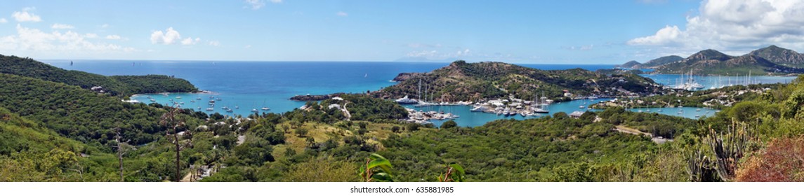 Falmouth bay - panoramic view from Shirley Heigths, Antigua, Caribbean Sea