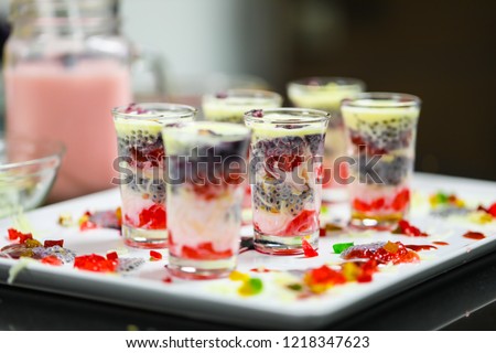Falooda in shot glasses, a popular cold dessert 