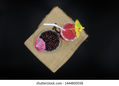 Falsa Juice With Falsa Bowl, Berry Drink, Summer Drink, Top View 