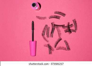 false eyelashes and mascara. advertising cosmetic set