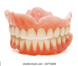 False Teeth Prosthetic On Isolated White Background