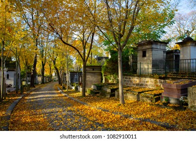 Famed Père Lachaise Cemetery In Paris, France During Autumn.