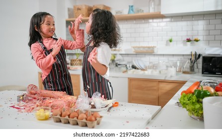 Family Activities Make A Cake In The Kitchenfamily Activities Make A Cake In The Kitchen, Child Making Cake With Family. Family Fun Together In Kitchen. Kitchen Activities Concept.