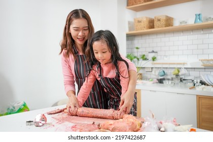 Family Activities Make A Cake In The Kitchenfamily Activities Make A Cake In The Kitchen, Child Making Cake With Family. Family Fun Together In Kitchen. Kitchen Activities Concept.