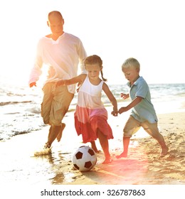 Family Beach Football Holiday Soccer Togetherness Concept