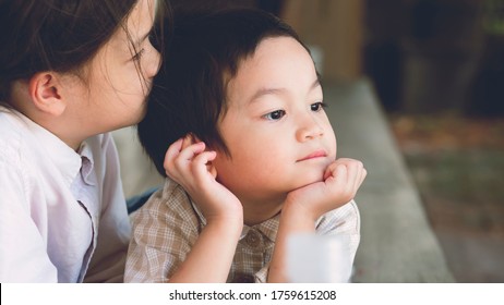 A Family Bonding.Asian Sibling  Little Boy And Girl Spent Their Time Together.Interpersonal Relationship Quality In Young Adulthood.Love And Care,family Support.Concept Of The Role Of Sibling Support.