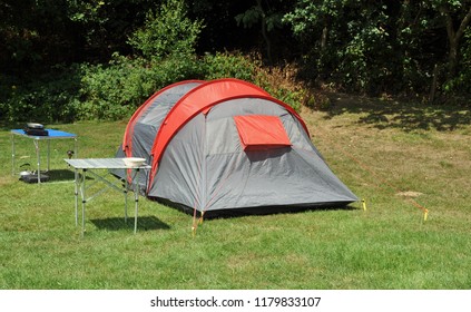 Family Camping Tent In UK Countryside