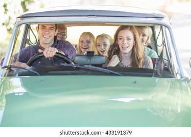 Family In Car Together, Taking Road Trip