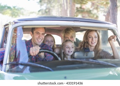 Family In Car Together, Taking Road Trip