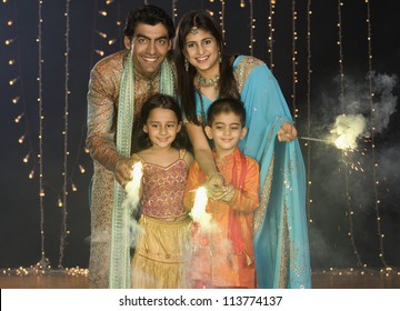 Family Celebrating Diwali Festival