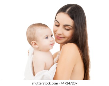 Portrait Attractive Naked Mother Hugging Baby Stock Photo