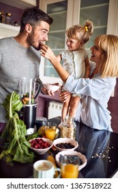 Family with child taking healthy meal at morning