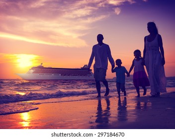 Family Children Beach Cruise Ship Relaxation Concept