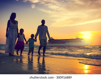 Family Children Beach Cruise Ship Relaxation Concept