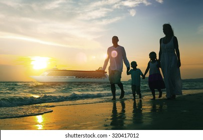 Family Children Beach Cruise Ship Relaxation Concept