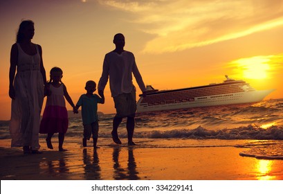 Family Children Beach Cruise Ship Relaxation Concept