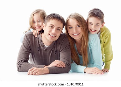 Family With Children On A White Background