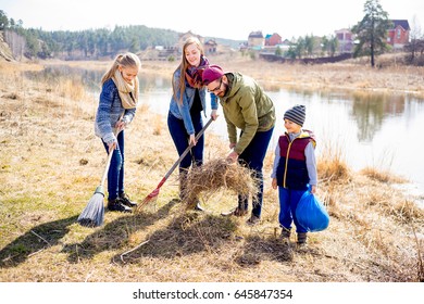 Family Is Cleaning Outside