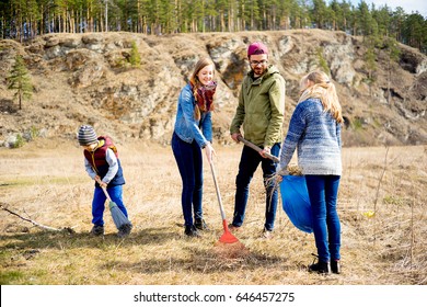 Family Is Cleaning Outside