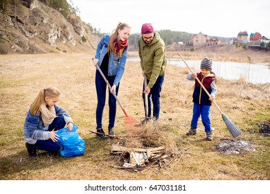 Family Is Cleaning Outside