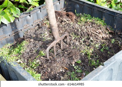 Family Compost With A Fork To Turn It Around