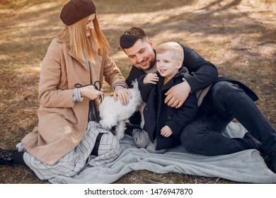 Family with cute little son. Parents with child in a park