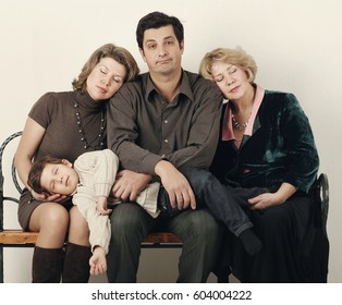 Family Dad Mom Son And Mother In Law Sleeping Funny Photo