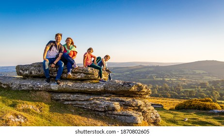 Family In Dartmoor National Park In The Evening, UK