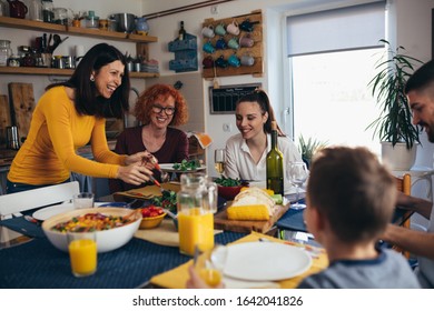 Family Dinner Party At Home. Vegetarian Dinner. Vegan Food Concept