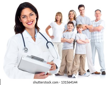 Hausärztin. Gesundheitsfürsorge. Einzeln auf weißem Hintergrund.