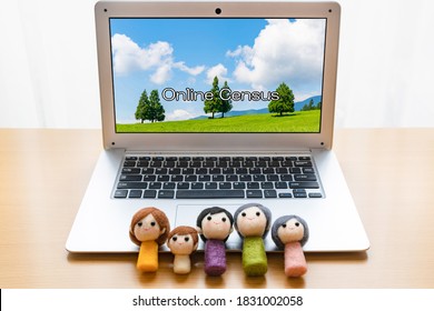 Family Doll And PC For Online Census (image Of Online Census)