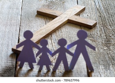 Family And Easter Cross Catholic Lifestyle Concept
