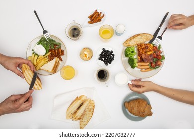 Family Eating Breakfast , Toasts With Cottage Cheese, Topview