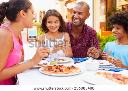 Family Eating Meal Outdoor Restaurant Together Stock Photo (Edit Now