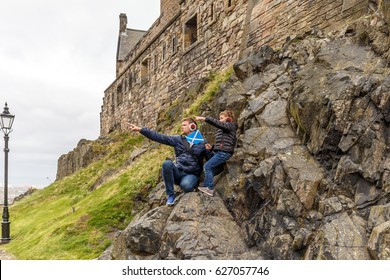 Family At Edinburgh Castle In Spring