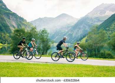 Family Of Four Cycling