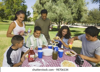 Family Gathered Around Picnic Table