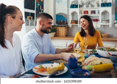 Family Gathering At Home. Vegan Dinner Party