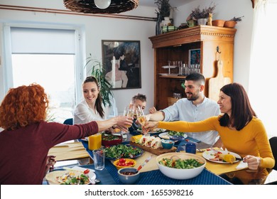 Family Gathering At Home. Vegan Dinner Party