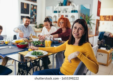 Family Gathering At Home. Vegan Dinner Party