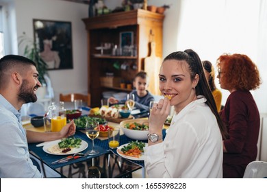 Family Gathering At Home. Vegan Dinner Party