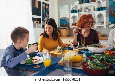 Family Gathering At Home. Vegan Dinner Party