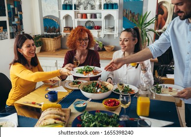 Family Gathering At Home. Vegan Dinner Party