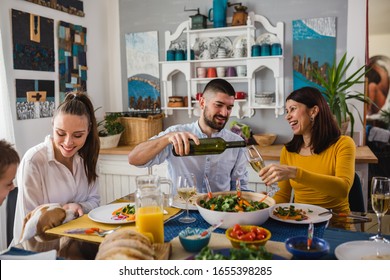 Family Gathering At Home. Vegan Dinner Party