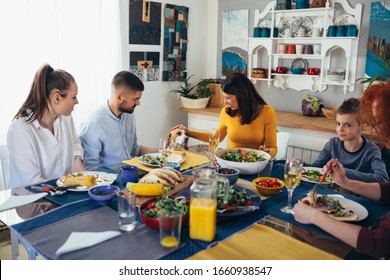 Family Gathering At Home. Vegan Dinner Party