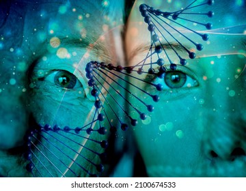 Family Generation Green Eyes Genetics Concept On DNA Background