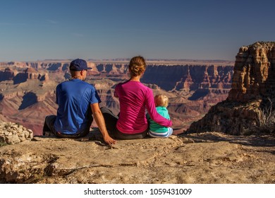 A Family In Grand Canyon National Park, South Rim, Arizona, USA